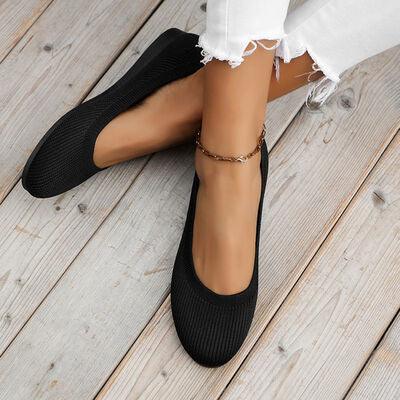 Round Toe Knit Ballet Flats - Browngold Fashion