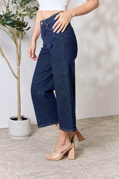 Judy Blue Full Size High Waist Cropped Wide Leg Jeans - Browngold Fashion