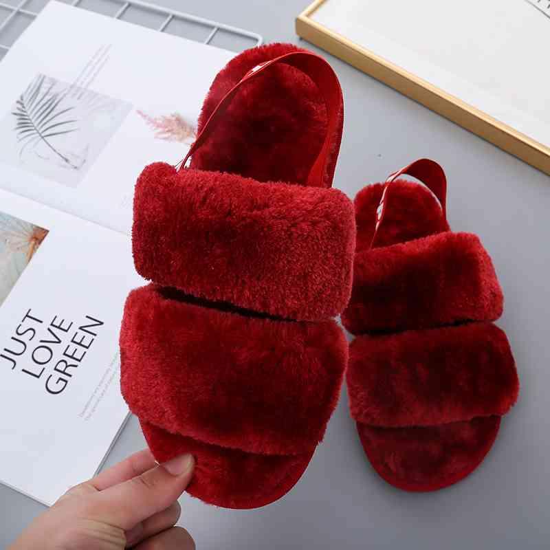 Faux Fur Open Toe Slippers - Browngold Fashion