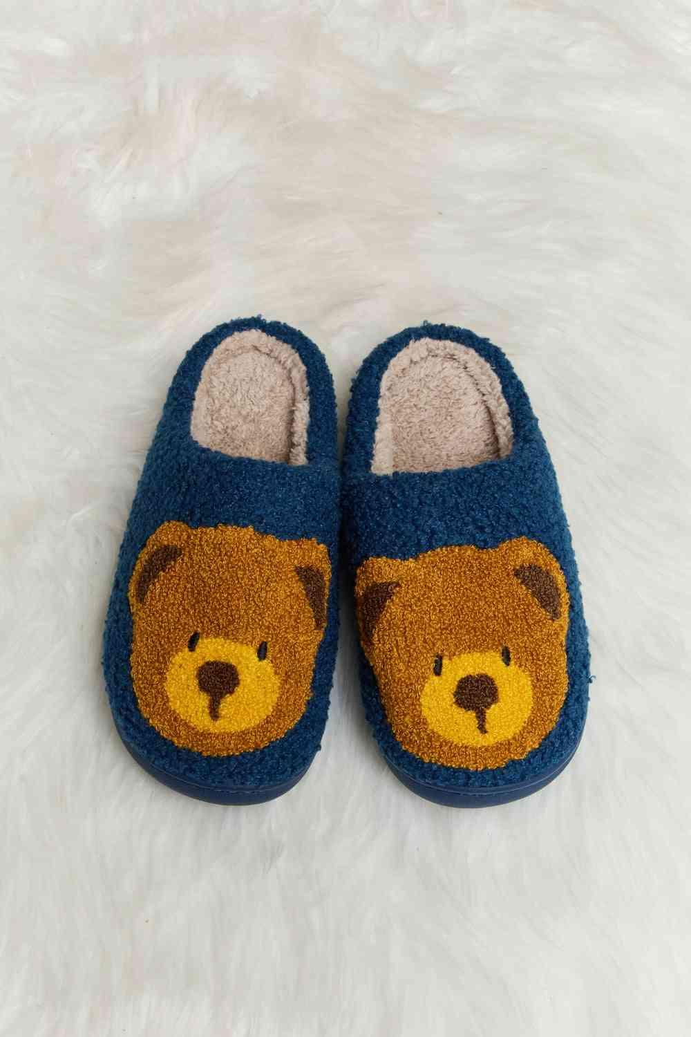 Melody Teddy Bear Print Plush Slide Slippers - Browngold Fashion