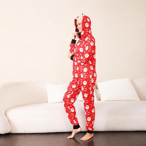 Santa Print Hooded Jumpsuit - Browngold Fashion