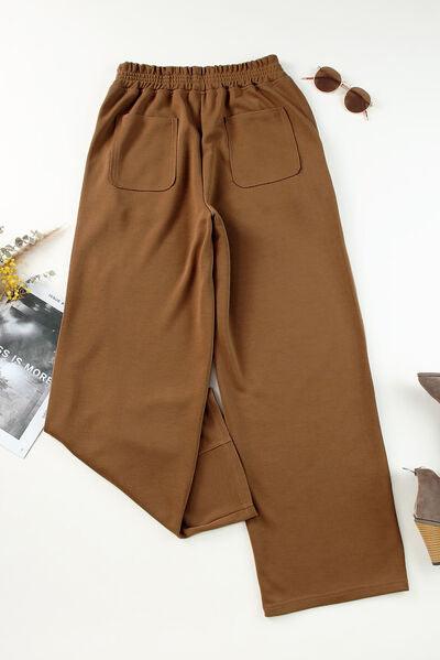 Elastic Waist Sweatpants with Pockets - Browngold Fashion