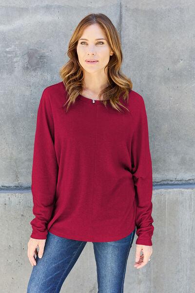 Double Take Full Size Round Neck Long Sleeve T-Shirt - Browngold Fashion