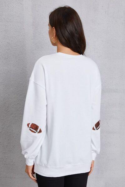 Football Sequin Patch Long Sleeve Sweatshirt - Browngold Fashion