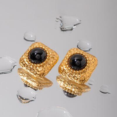 Square Stainless Steel Natural Black Onyx Earring - Browngold Fashion