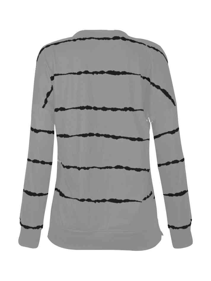 Striped Round Neck Sweatshirt - Browngold Fashion