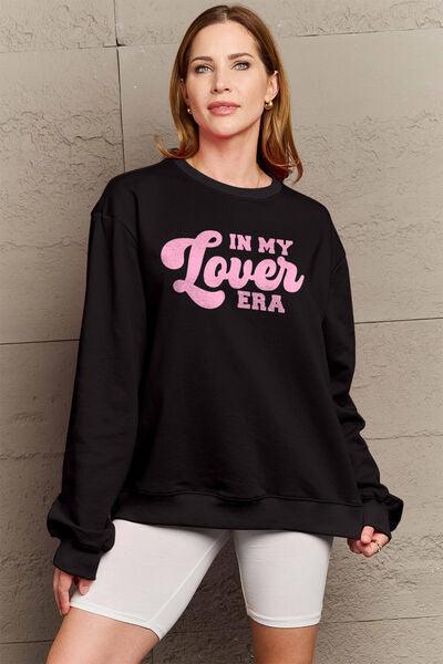 Simply Love Full Size IN MY LOVER ERA Round Neck Sweatshirt - Browngold Fashion