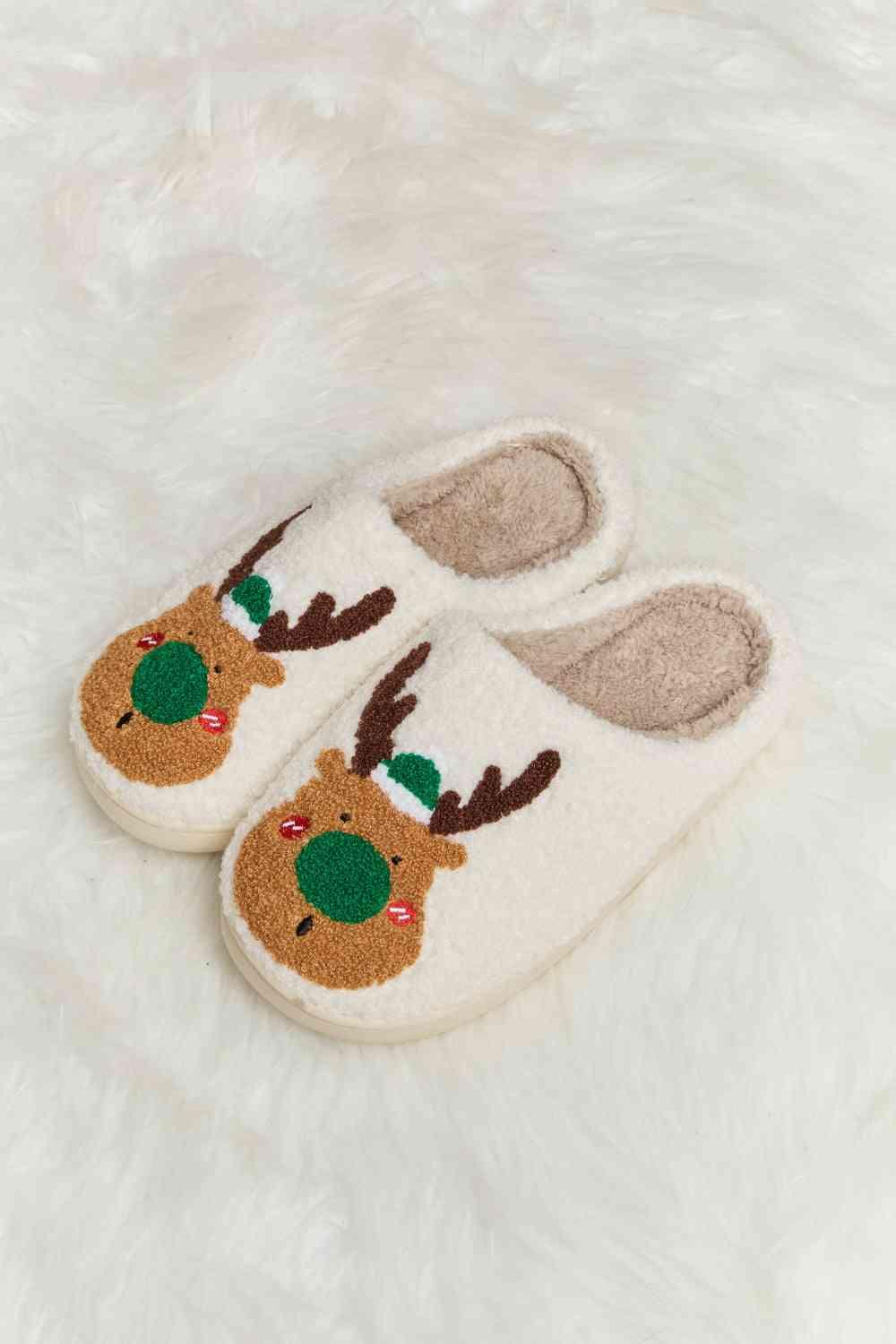 Melody Rudolph Print Plush Slide Slippers - Browngold Fashion