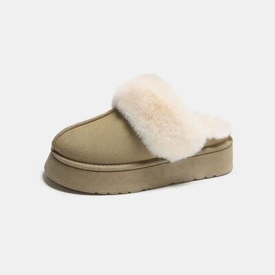 Center-Seam Furry Chunky Platform Slippers - Browngold Fashion