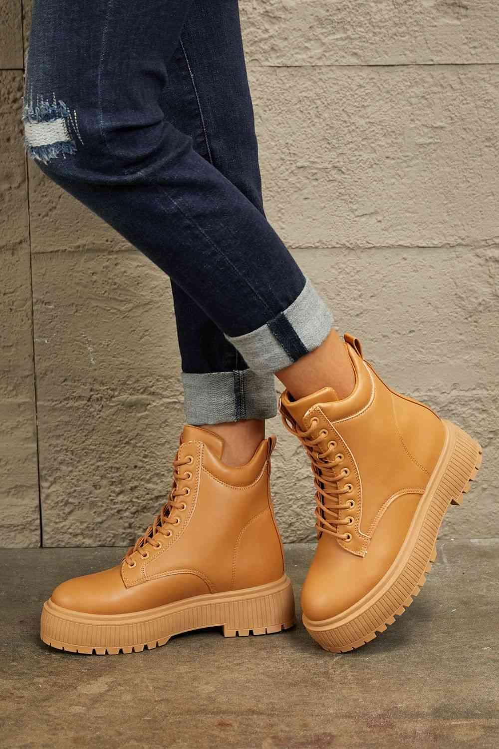 East Lion Corp Platform Combat Boots - Browngold Fashion