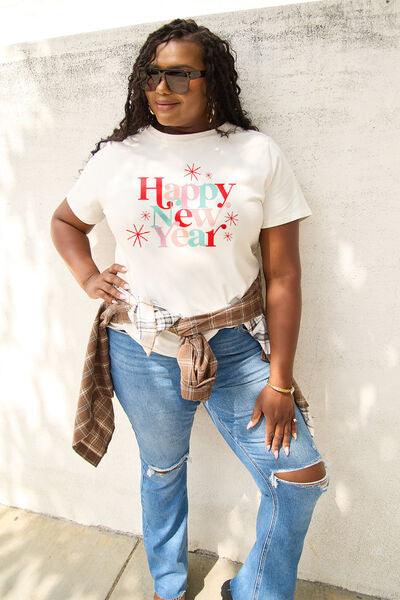 Simply Love Full Size HAPPY NEW YEAR Short Sleeve T-Shirt - Browngold Fashion