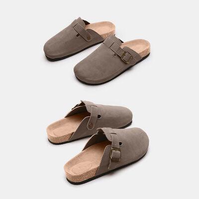 Suede Closed Toe Buckle Slide - Browngold Fashion