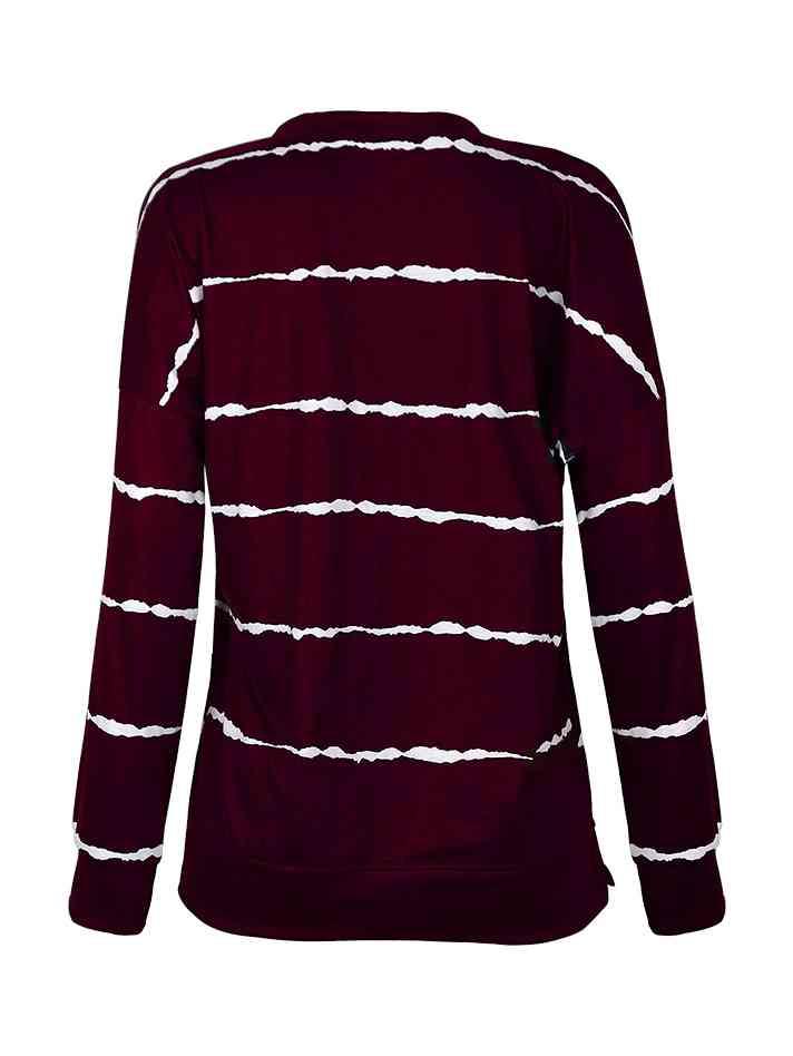 Striped Round Neck Sweatshirt - Browngold Fashion