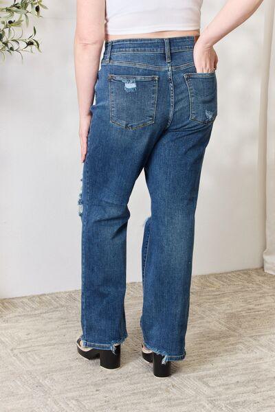 Judy Blue Full Size High Waist 90's Distressed Straight Jeans - Browngold Fashion