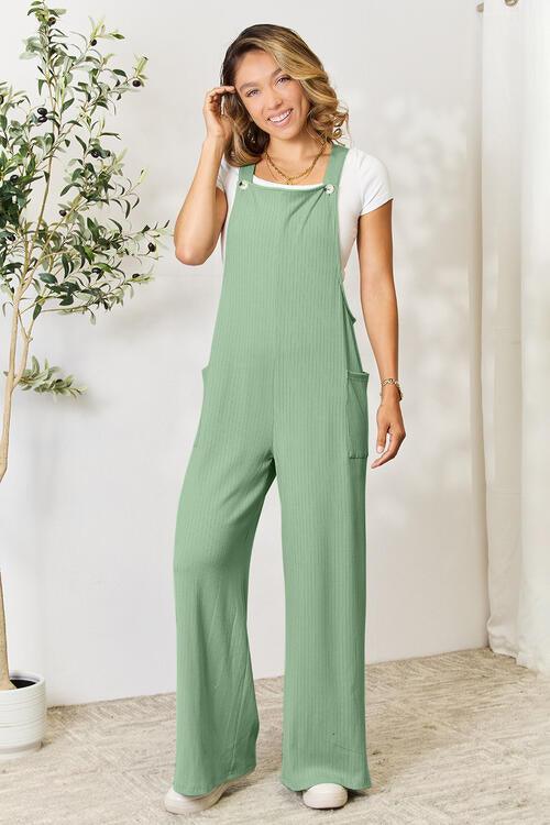 Double Take Full Size Wide Strap Overall with Pockets - Browngold Fashion