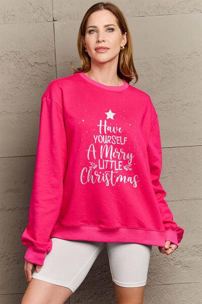 Simply Love Full Size HAVE YOURSELF A MERRY LITTLE CHRISTMAS Round Neck Sweatshirt - Browngold Fashion