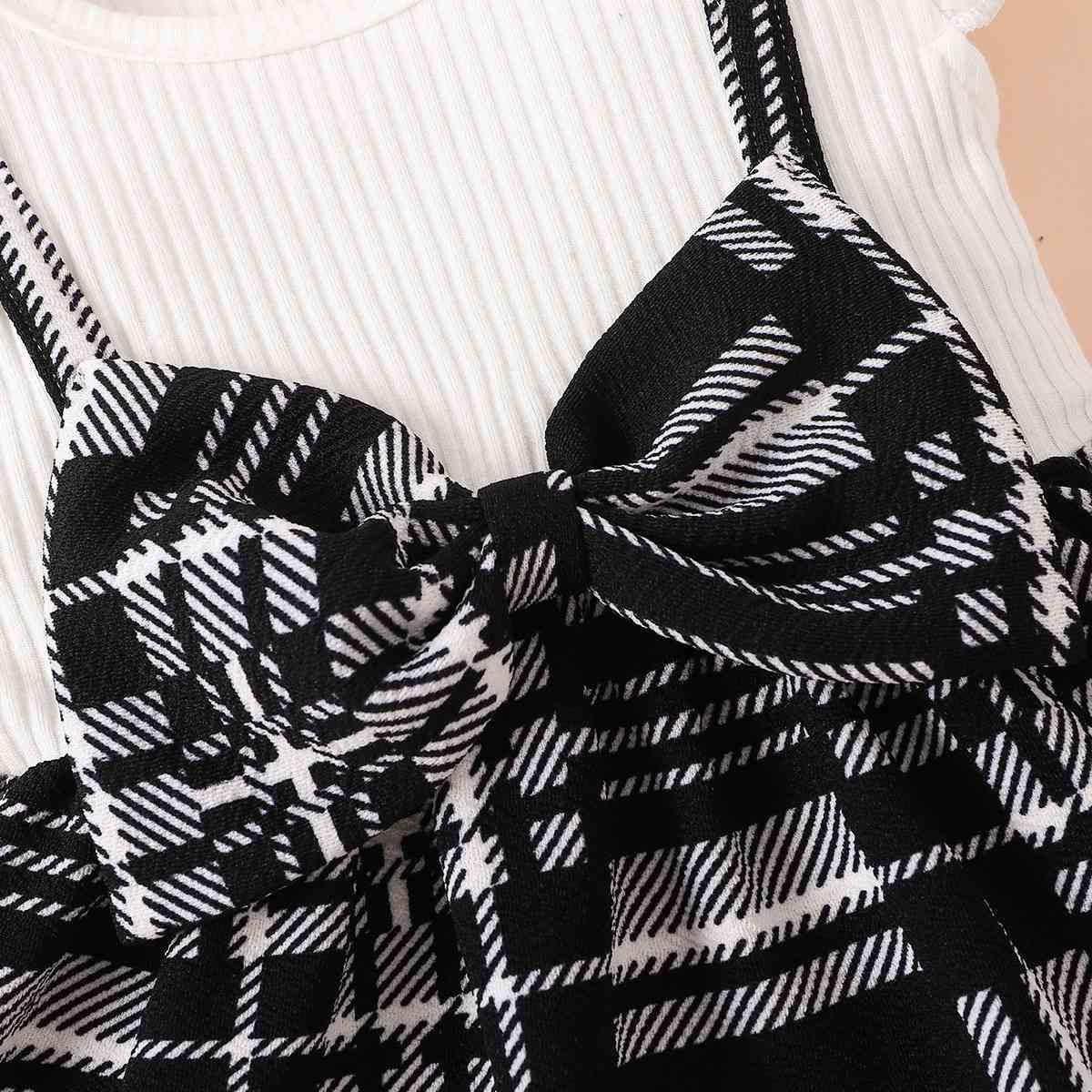 Plaid Print Bow Detail Dress - Browngold Fashion