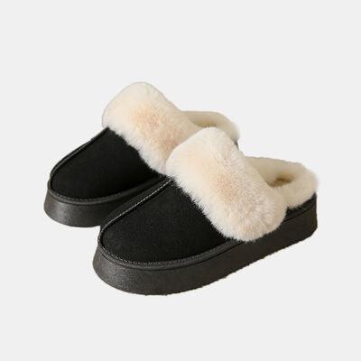 Center-Seam Furry Chunky Platform Slippers - Browngold Fashion