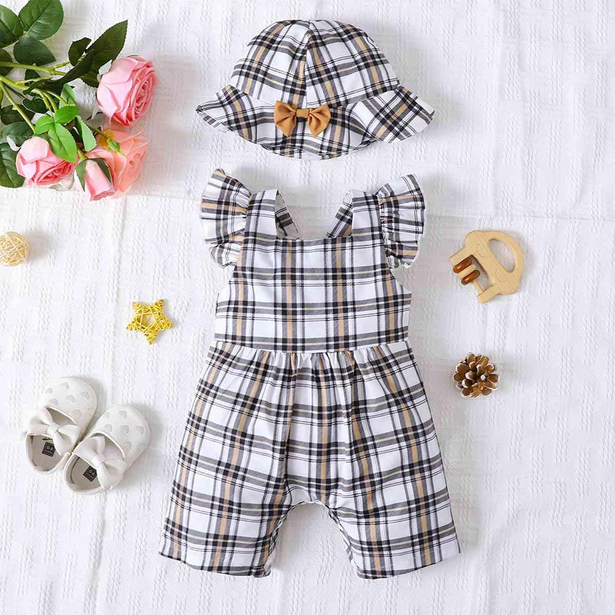 Plaid Square Neck Bow Detail Jumpsuit - Browngold Fashion