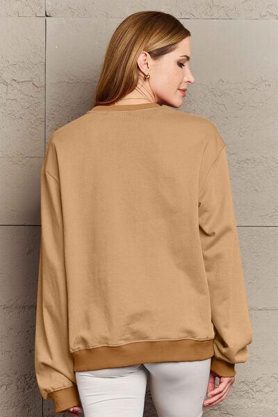 Simply Love Full Size IN MY LOVER ERA Round Neck Sweatshirt - Browngold Fashion