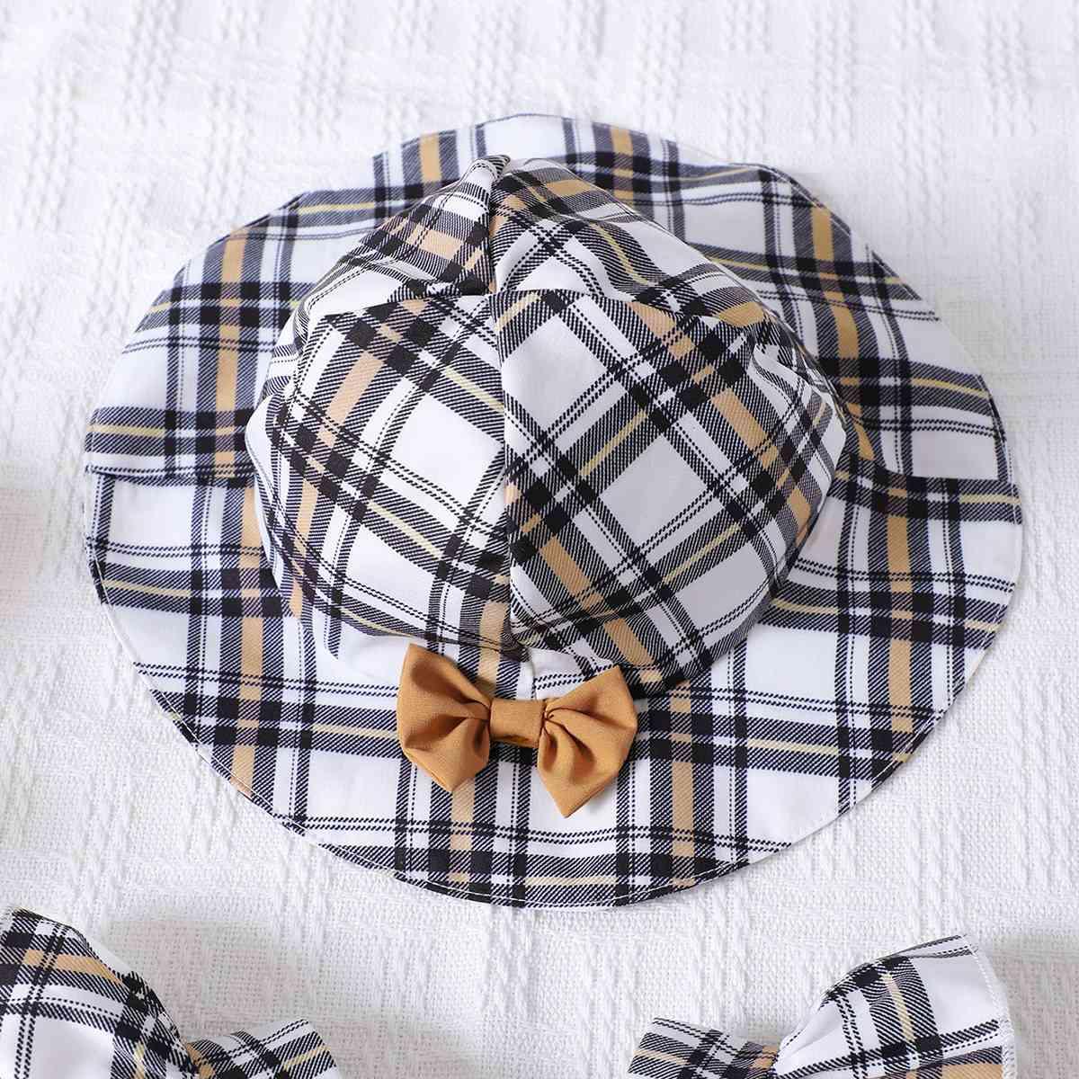 Plaid Square Neck Bow Detail Jumpsuit - Browngold Fashion