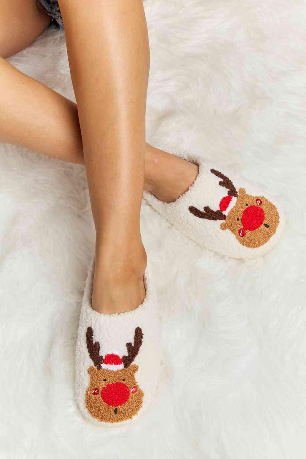 Melody Rudolph Print Plush Slide Slippers - Browngold Fashion