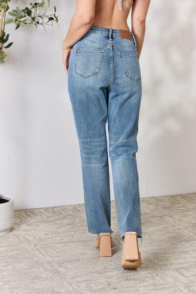 Judy Blue Full Size Distressed Raw Hem Straight Jeans - Browngold Fashion