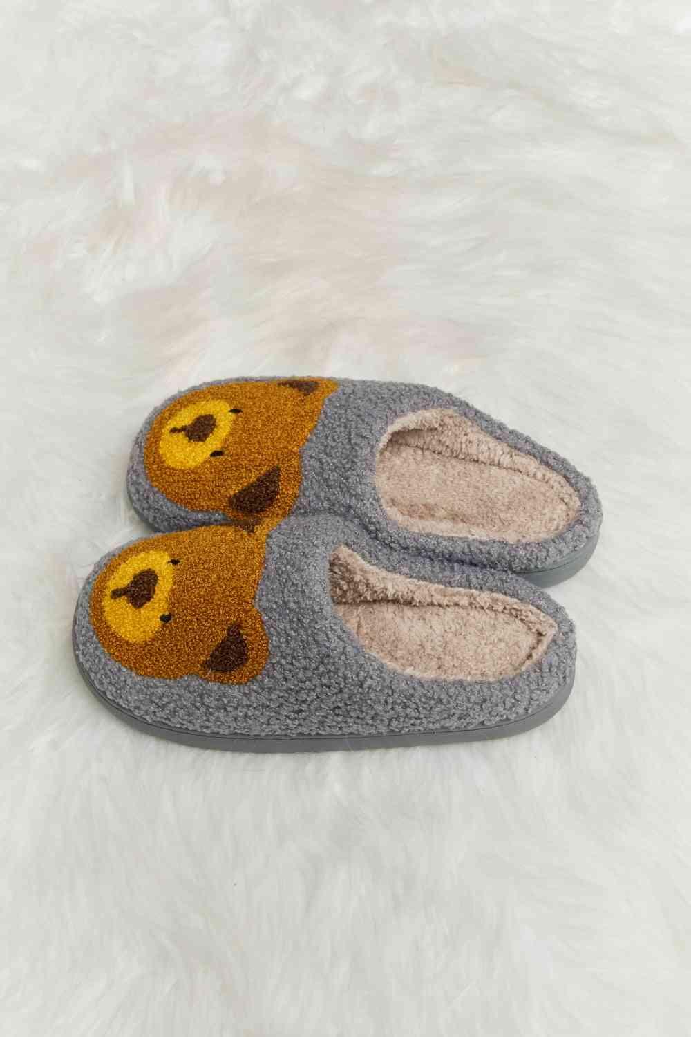 Melody Teddy Bear Print Plush Slide Slippers - Browngold Fashion