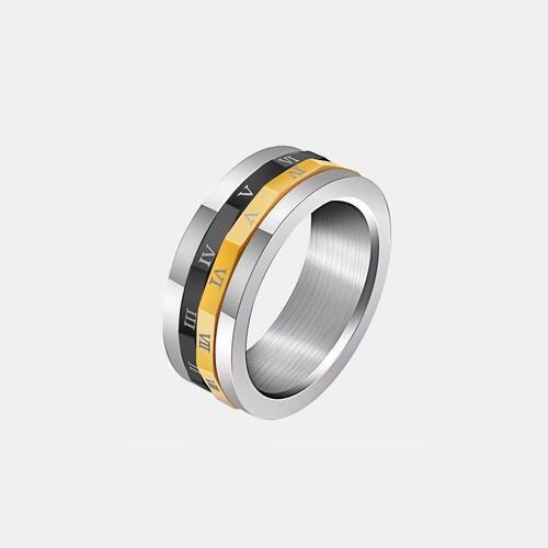 Roman Numeral Titanium Steel Spinner Ring - Browngold Fashion