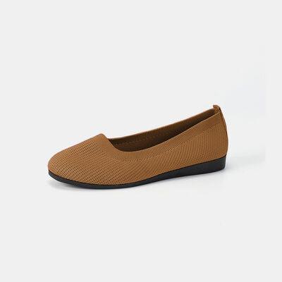 Round Toe Knit Ballet Flats - Browngold Fashion