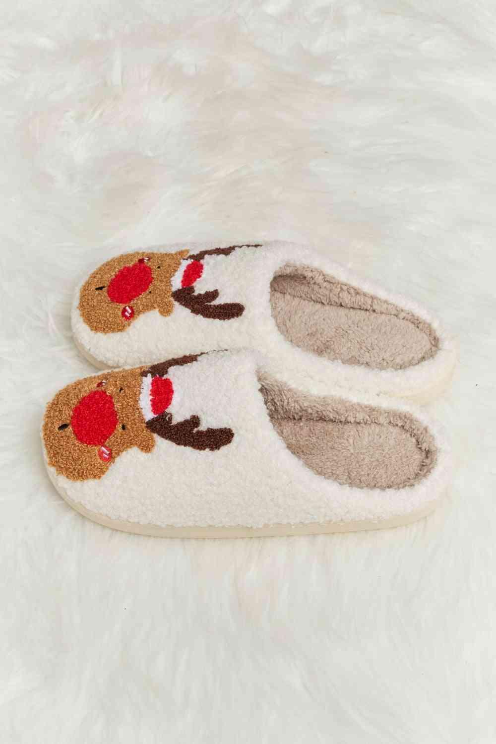 Melody Rudolph Print Plush Slide Slippers - Browngold Fashion