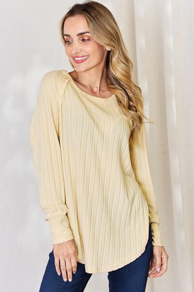 Basic Bae Full Size Ribbed Round Neck Slit T-Shirt - Browngold Fashion