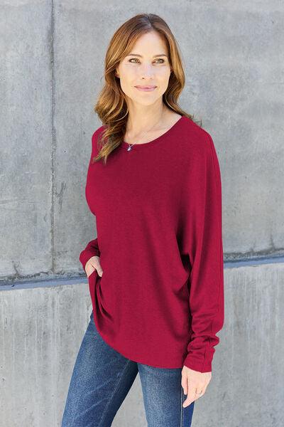 Double Take Full Size Round Neck Long Sleeve T-Shirt - Browngold Fashion