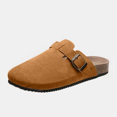 Suede Closed Toe Buckle Slide - Browngold Fashion