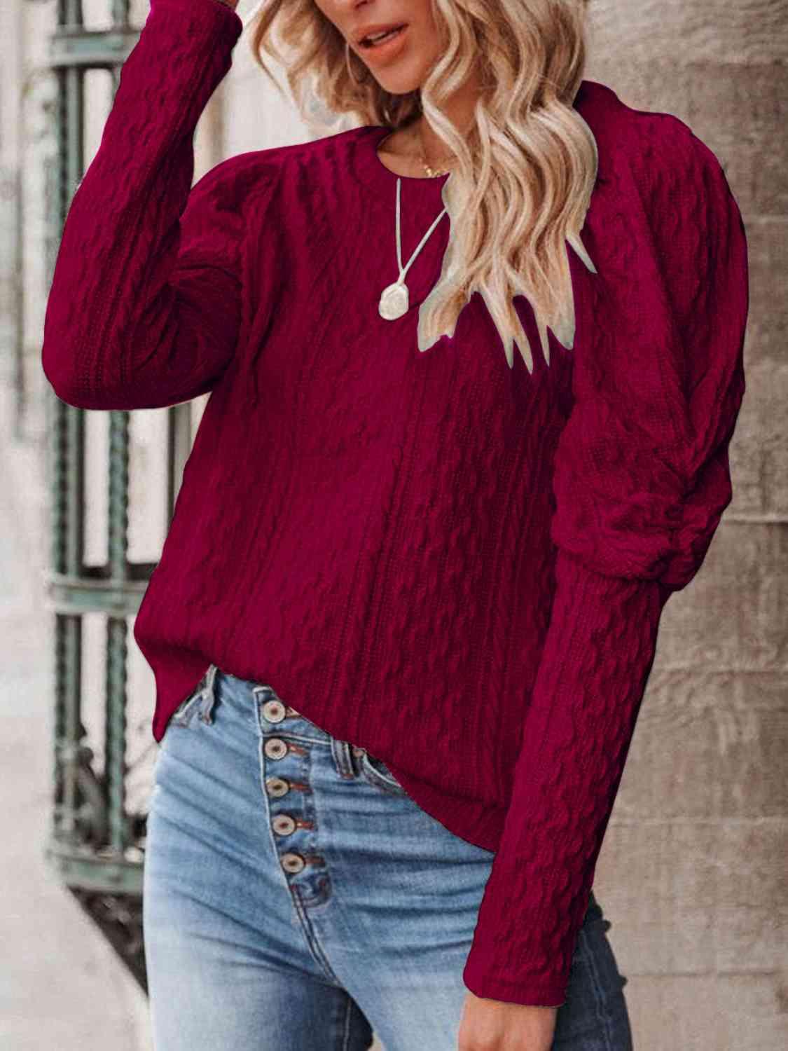 Round Neck Puff Sleeve Knit Top - Browngold Fashion