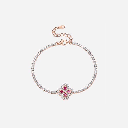 Lab-Grown Ruby 925 Sterling Silver Flower Shape Bracelet - Browngold Fashion