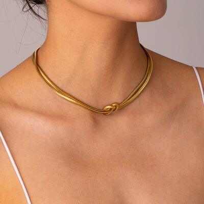 Double Layered Knot Herringbone Choker Necklace - Browngold Fashion