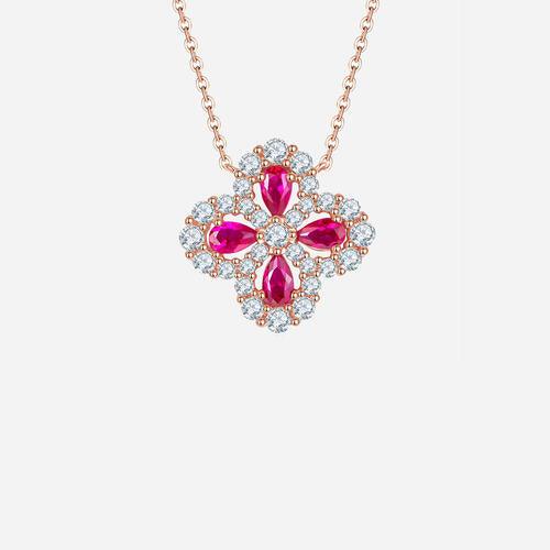 Lab-Grown Ruby 925 Sterling Silver Flower Shape Necklace - Browngold Fashion