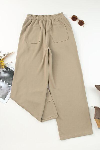 Elastic Waist Sweatpants with Pockets - Browngold Fashion