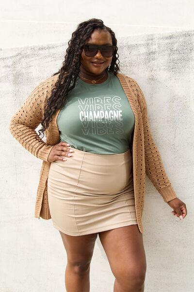 Simply Love Full Size CHAMPAGNE VIBES Round Neck T-Shirt - Browngold Fashion