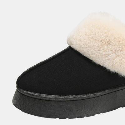 Furry Chunky Platform Slippers - Browngold Fashion