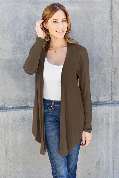 Basic Bae Full Size Open Front Long Sleeve Cover Up - Browngold Fashion