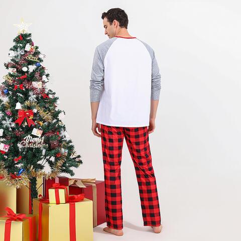 Men MERRY CHRISTMAS Graphic Top and Plaid Pants Set - Browngold Fashion