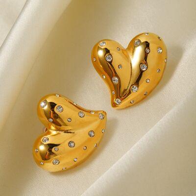 Heart Shape 18K Gold-Plated Zircon Earring - Browngold Fashion