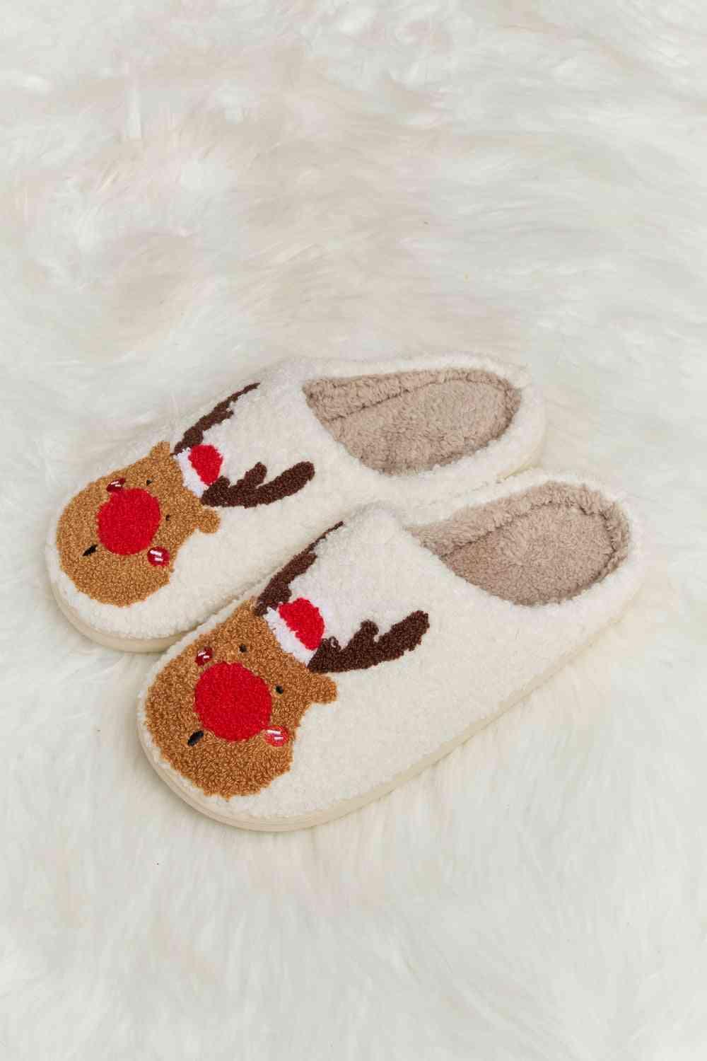 Melody Rudolph Print Plush Slide Slippers - Browngold Fashion