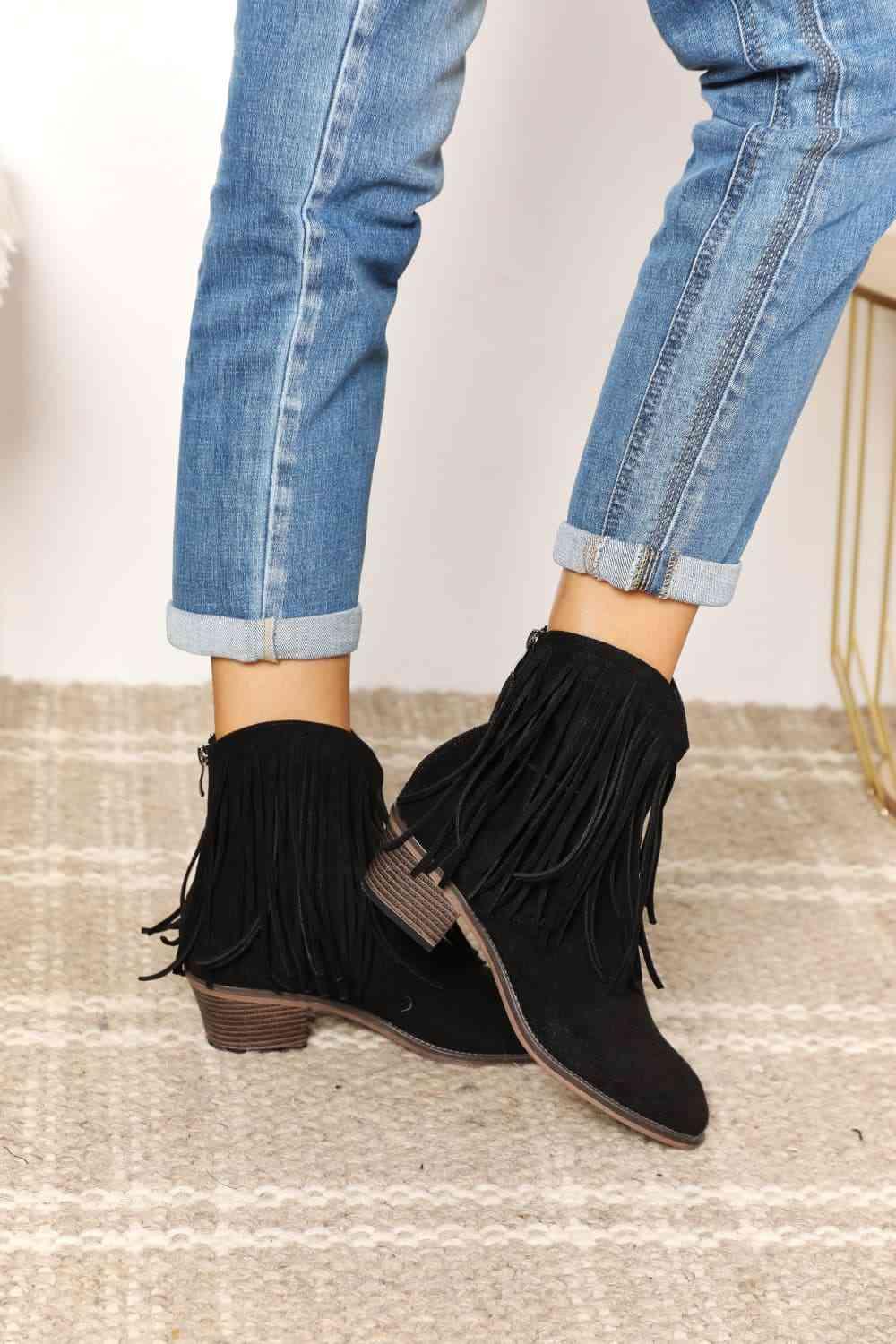 Legend Women's Fringe Cowboy Western Ankle Boots - Browngold Fashion