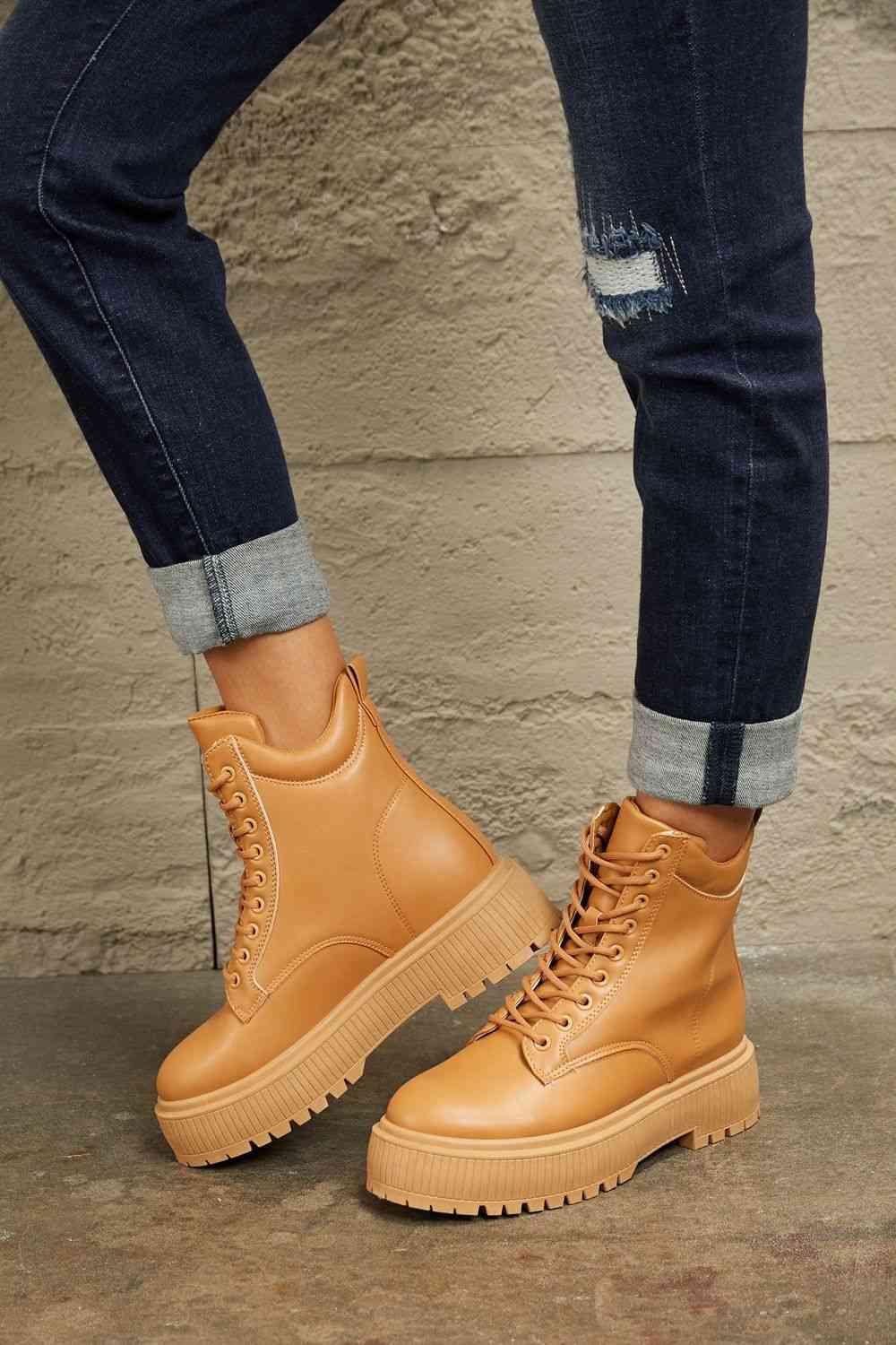 East Lion Corp Platform Combat Boots - Browngold Fashion