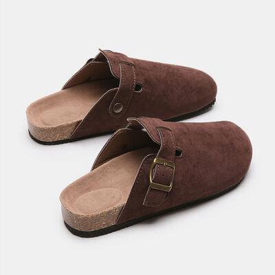 Suede Closed Toe Buckle Slide - Browngold Fashion