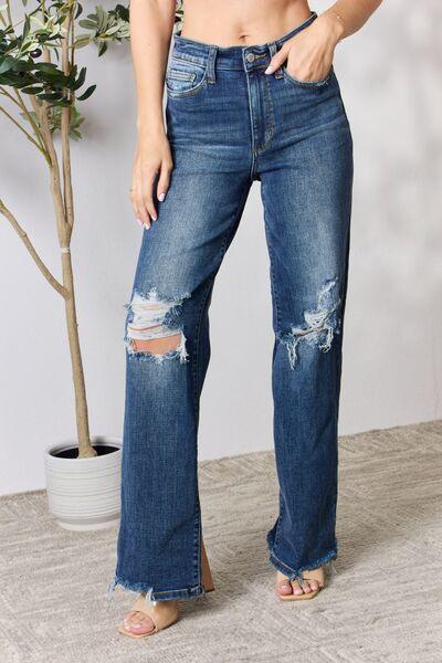 Judy Blue Full Size High Waist 90's Distressed Straight Jeans - Browngold Fashion