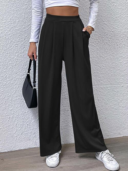 High Waist Straight Pants - Browngold Fashion